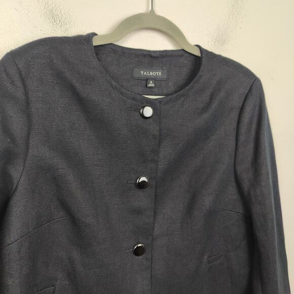 Talbots Linen Jacket Womens 12 Black Blazer Preppy Button Up Old Money - Picture 2 of 8